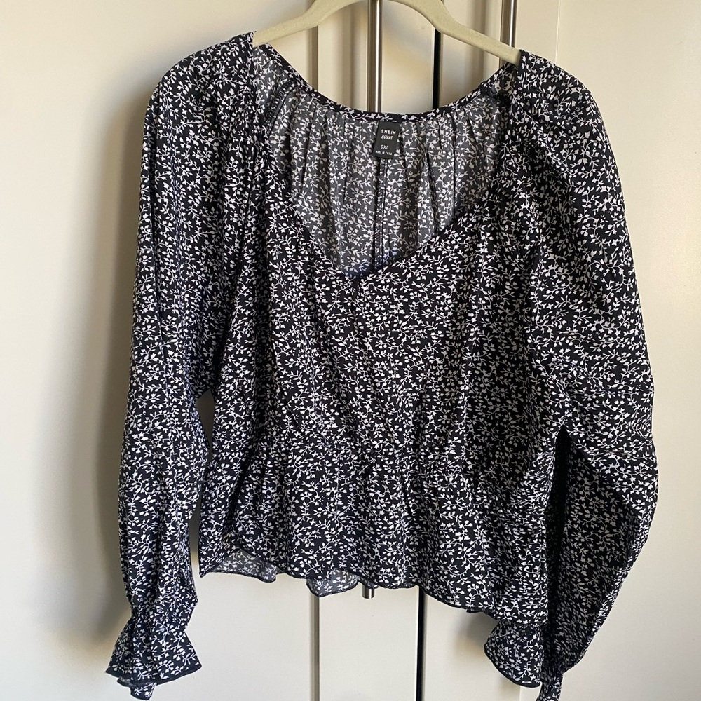 Floral Black and White Women's Top